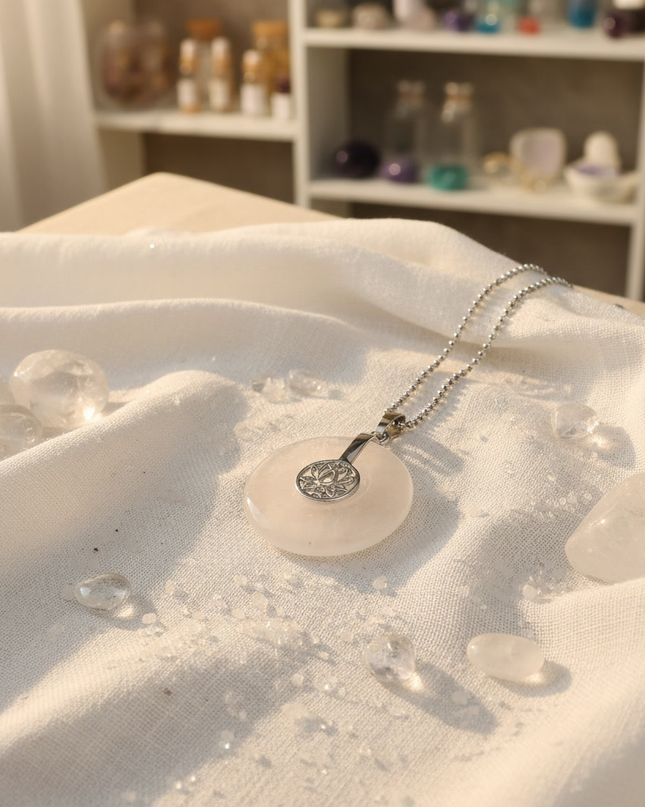 Natural Crystal Lotus Pendant Necklace – Clear Quartz, Amethyst, Rose Quartz, Tiger Eye & More | Healing Jewelry for Meditation & Spiritual Alignment