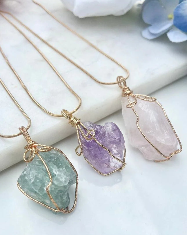 Natural Gemstone Necklace: Chakra Stone Pendant Energy Healing Crystal