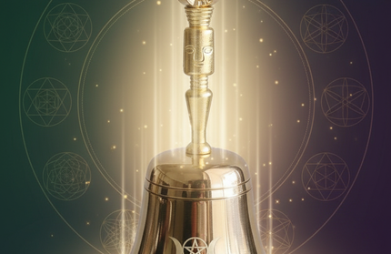 Triple Moon Pentagram Brass Ceremonial Bell - full view
