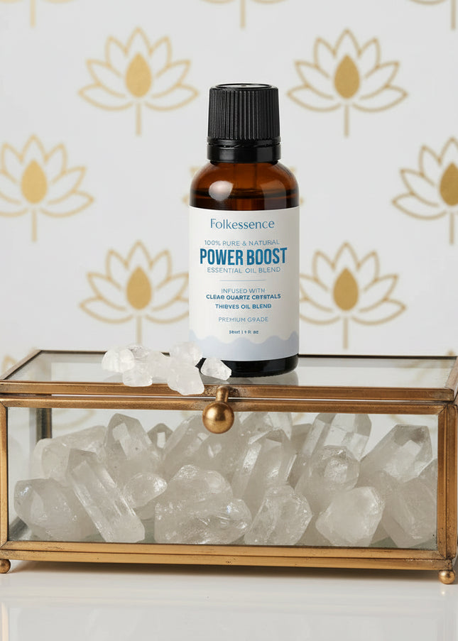 Thieves Oil Essential Oil 100% Pure & Natural 1 Fl. Oz. Oil Blends for Diffuser Aromatherapy with Clear Quartz Crystal (Power Boost)